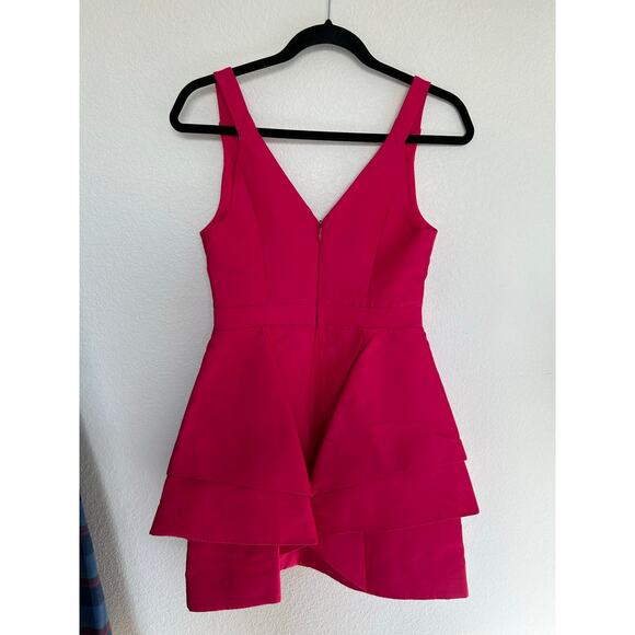 Halston Heritage Magenta Dramatic Flounce Mini Dress - 0 - Picture 2 of 8